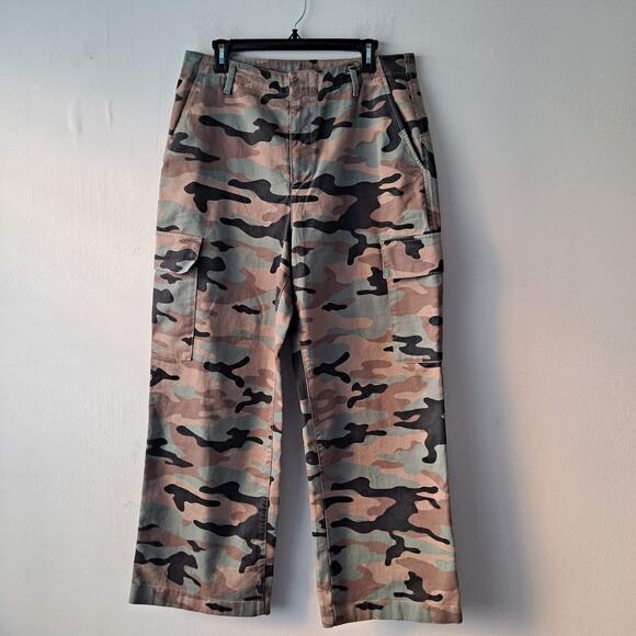 Gap Loose Khaki Cargo Pants High Rise Wide Leg Green Camo Print Women's Size 12 - Picture 5 of 13